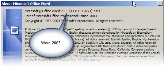 Word 2003 und vor: Der Help> About box erfahren Sie, welche Version von Word haben Sie