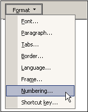 Im Dialogfeld Formatvorlage ändern auf Format dann Nummerierung. Wort steuert das Format der Aufzählungszeichen, z. B. Einzüge, durch die Nummerierung Optionen.